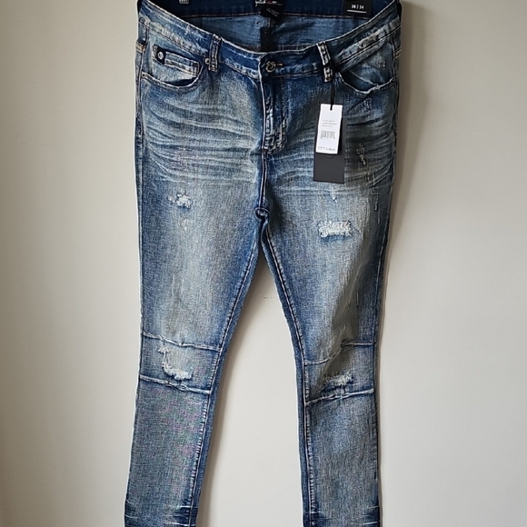 Men's Blue Distressed Jeans Tall Length. Size 36x34 - Picture 8 of 14